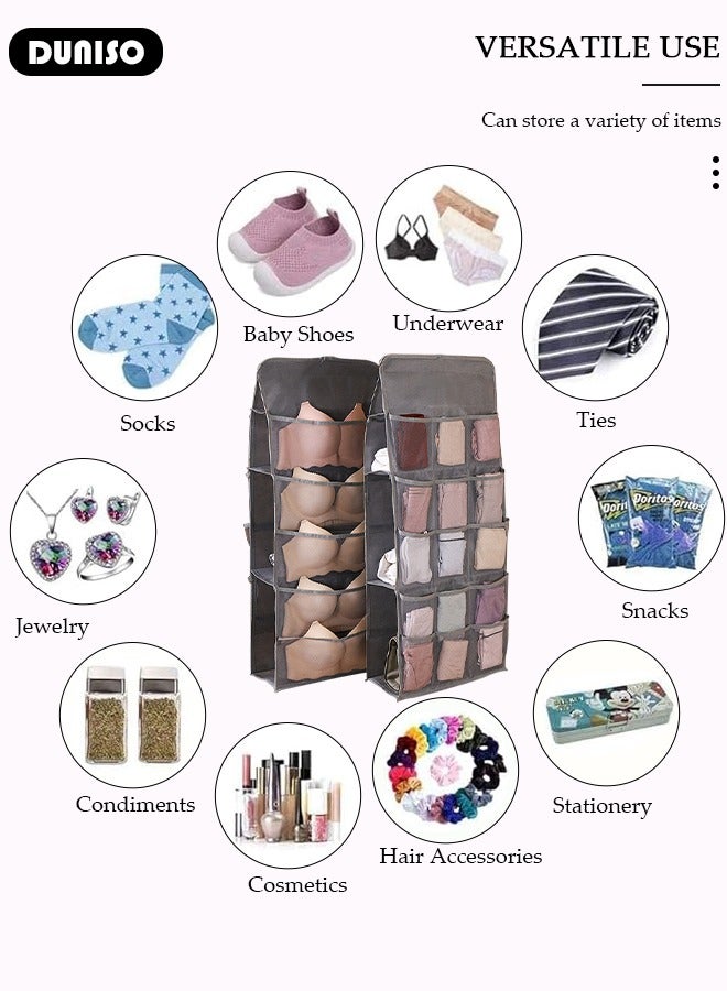 DUNISO 2 Pack Closet Hanging Organizer for Underwear, Double Sided Pockets Hanging Bag, Wall Shelf Wardrobe Storage Bags, Dust Proof Hanging Wardrobe Storage Box for Handbag,  Storing Socks, Underwear, Ties  - Image 3