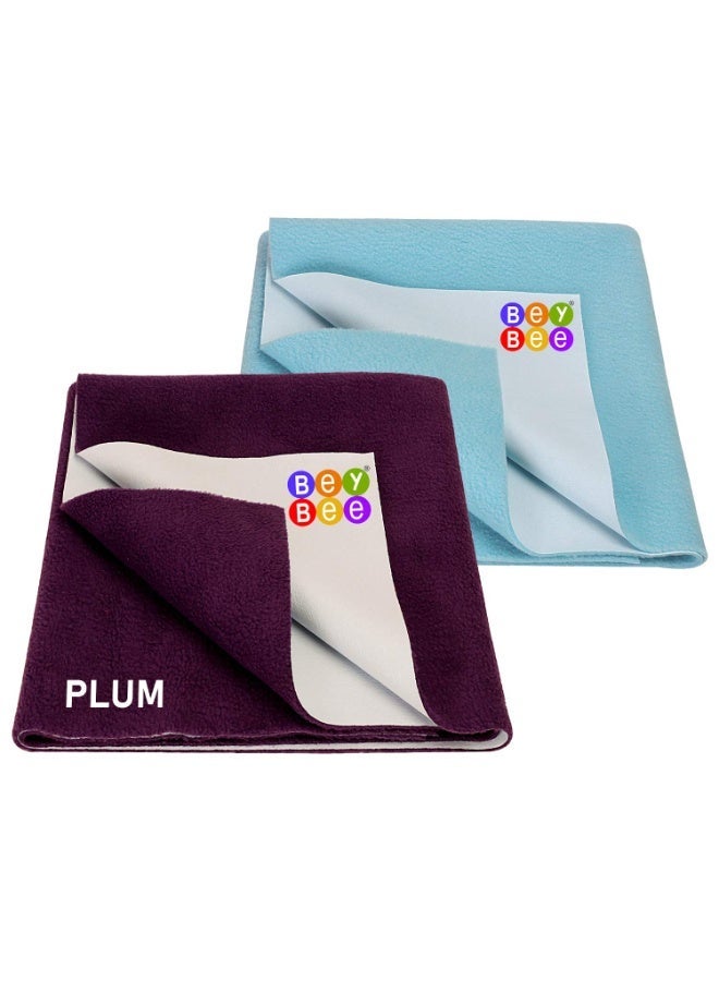 Bey Bee BeyBee Non-Toxic Quick Dry Sheet for New Born Baby|Anti-Piling Soft Fleece Bed Protector|Waterproof Extra Absorbent Mattress (Medium Combo, Plum+Sea Blue) - Image 1