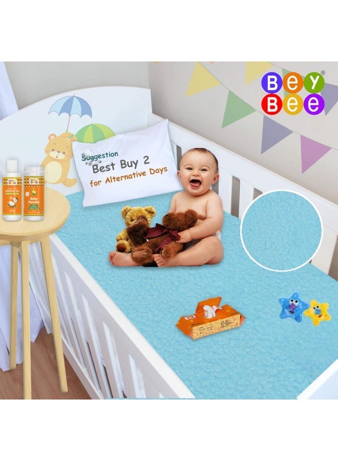 Bey Bee BeyBee Non-Toxic Quick Dry Sheet for New Born Baby|Anti-Piling Soft Fleece Bed Protector|Waterproof Extra Absorbent Mattress (Medium Combo, Plum+Sea Blue) - Image 2