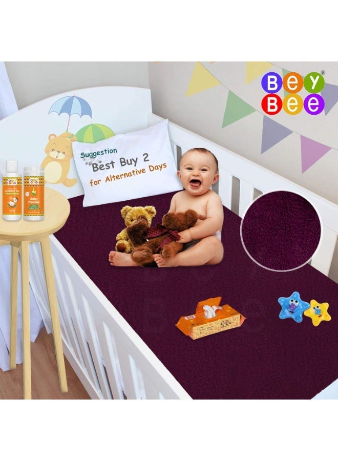 Bey Bee BeyBee Non-Toxic Quick Dry Sheet for New Born Baby|Anti-Piling Soft Fleece Bed Protector|Waterproof Extra Absorbent Mattress (Medium Combo, Plum+Sea Blue) - Image 3