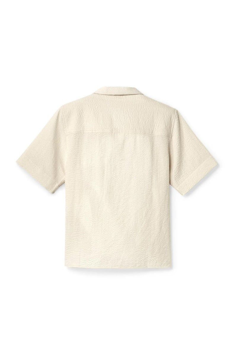 Tchibo Women Notched Collar Short Sleeve Textured Top, Beige - Image 3