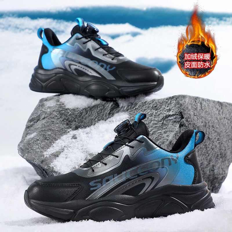 Rotating Button Lace-Up Free Men'S Shoes Teenagers Junior High School Students 46 Fleece-Lined Cotton Shoes 47 Plus Size Sneaker - Image 2