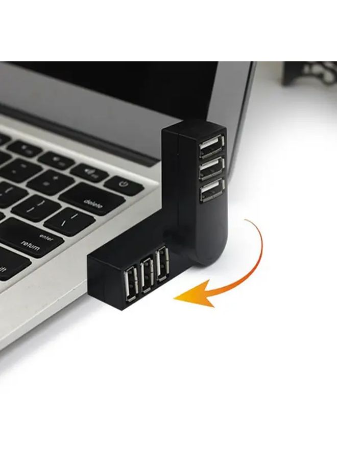 3 Port Rotatable USB Hub Splitter Black Flat Compact 180 Degree Adjustable Laptop PC Adapter Uncharged Female to Male Connector Space Saving Plastic Design No Battery Required High Speed Data Transfer for Home Office Gaming Setup - Image 1
