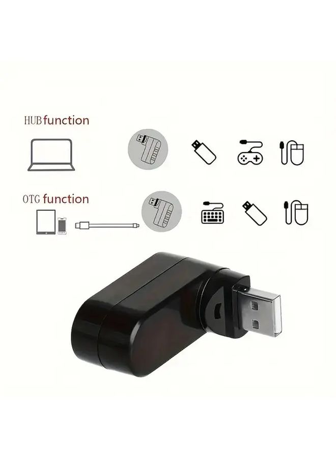 3 Port Rotatable USB Hub Splitter Black Flat Compact 180 Degree Adjustable Laptop PC Adapter Uncharged Female to Male Connector Space Saving Plastic Design No Battery Required High Speed Data Transfer for Home Office Gaming Setup - Image 5