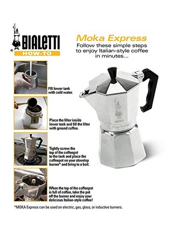 BIALeTTI Bialetti - Moka Express: Iconic Stovetop Espresso Maker, Makes Real Italian Coffee, Moka Pot 9 Cups (14 Oz - 420 Ml), Aluminium, Silver  - Image 2