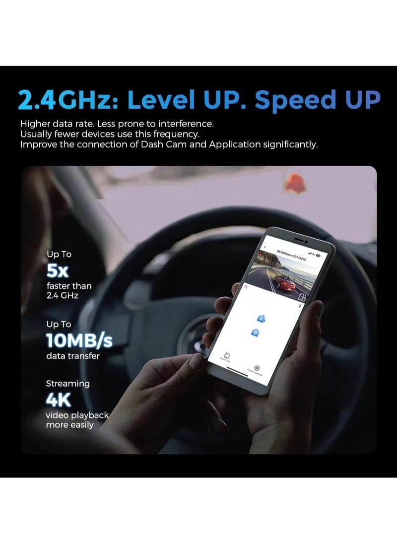 إم إس إم آر واي فاي GPS المقتفي كاميرا داش كام أمامية وخلفية مع واي فاي، 4K / 1080P، 1.47 بوصة كاميرا داش صغيرة للسيارات، UHD 2160p تسجيل كاميرا DVR للسيارة، رؤية ليلية، مراقبة وقوف السيارات  - Image 3