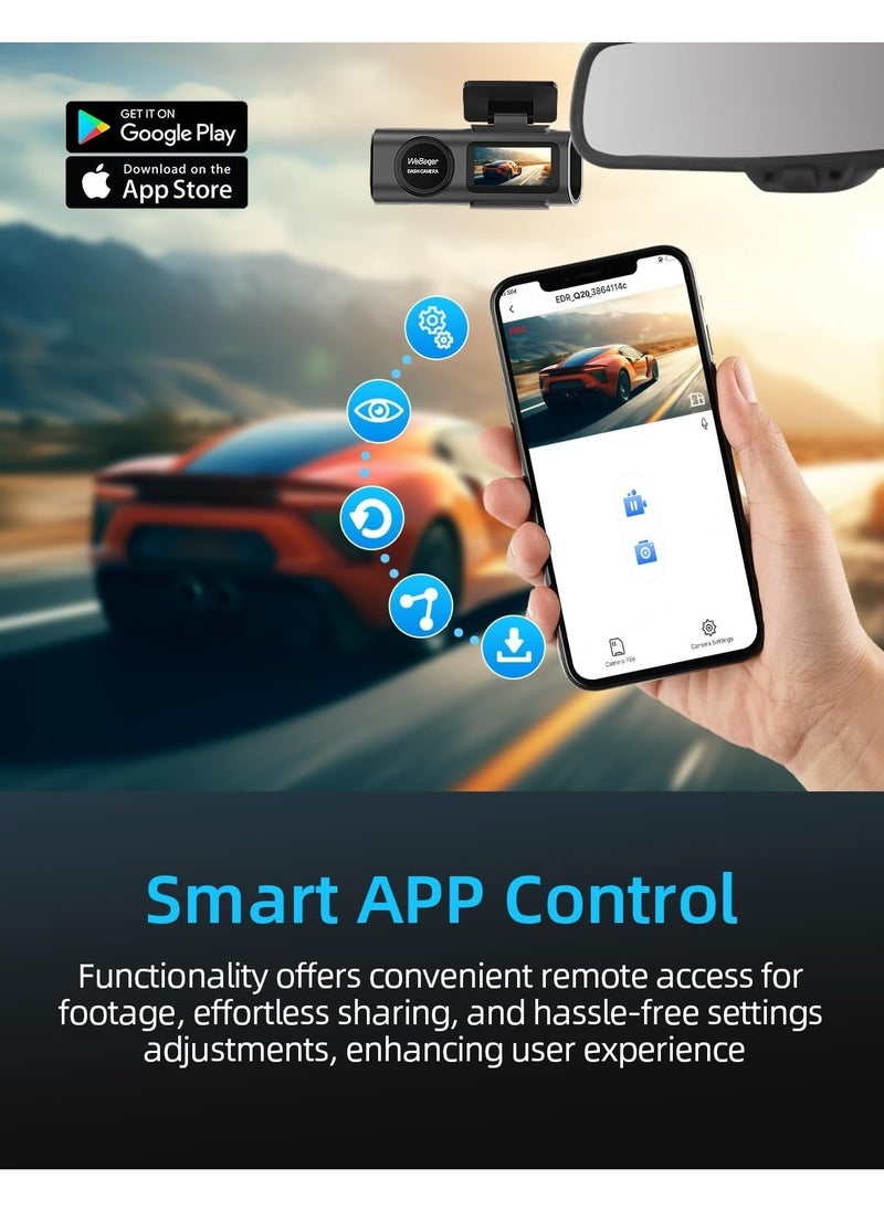 إم إس إم آر واي فاي GPS المقتفي كاميرا داش كام أمامية وخلفية مع واي فاي، 4K / 1080P، 1.47 بوصة كاميرا داش صغيرة للسيارات، UHD 2160p تسجيل كاميرا DVR للسيارة، رؤية ليلية، مراقبة وقوف السيارات  - Image 5