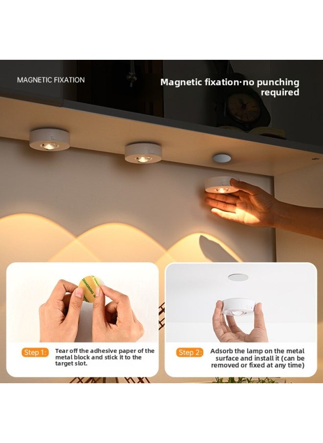Generic - Charging Led Cabinet Light Magnetic Wardrobe Wine Cabinet Light Wiring-free Big Cat Eye Light Remote Control RGB Ice Hockey Light-Light Source Power:Pack Of Six-light Color:White-three Colors Version - Image 1