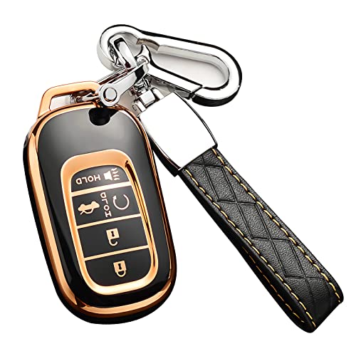 Cacacar for Honda Key Fob Cover with Keychain, for Honda Civic CR-V Accord HR-V Pilot Premium Soft TPU Full Protection Key Fob Case Smart Remote Key Protector (Size D-Black) - Image 1