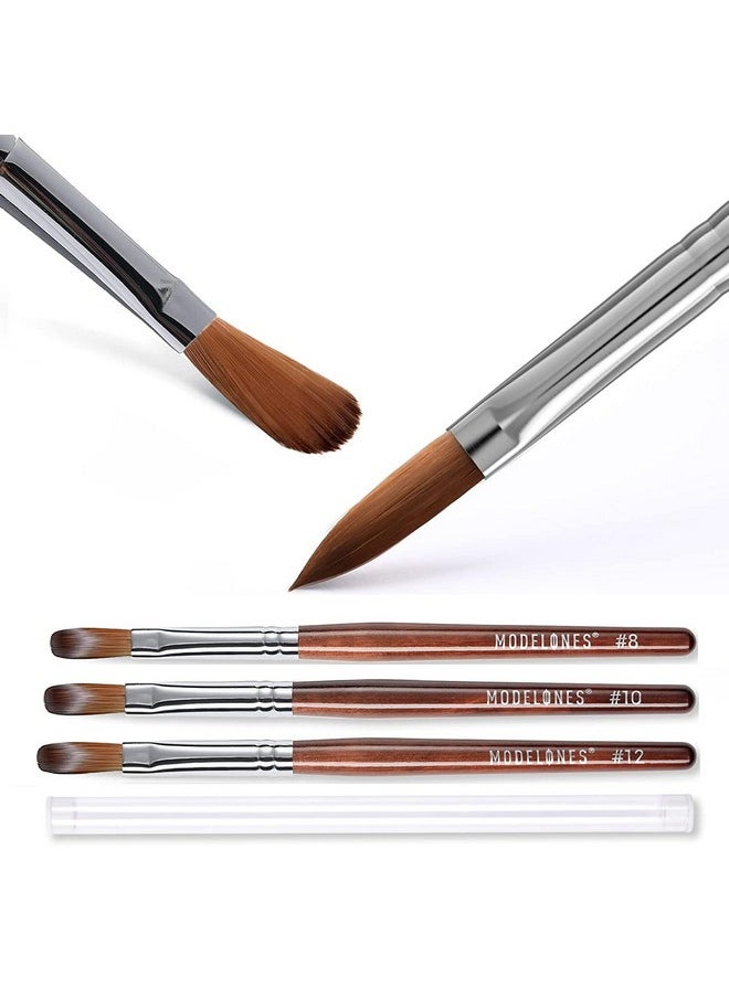 modelones - Modelones 3pcs Acrylic Nail Brush Set, Size 8/10/12 Kolinsky Acrylic Brushes for Acrylic Powder Application, Nail Extension, 3D Nail Carving, Round Shaped Nail Art Brushes with Wooden Handle - Image 1
