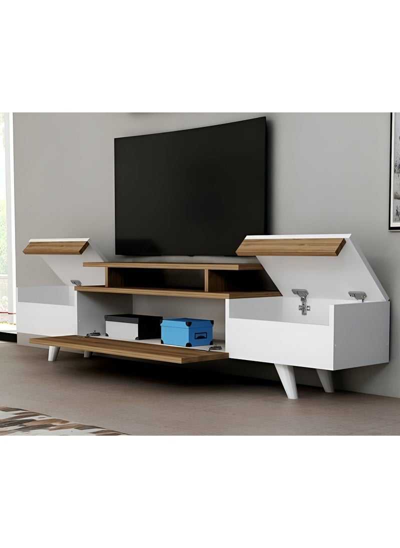 ملاذ هاوس ترابيزة تلفزيون مودرن مع رف - ابيض * بيج غامق - B0993RK65P  - Image 1