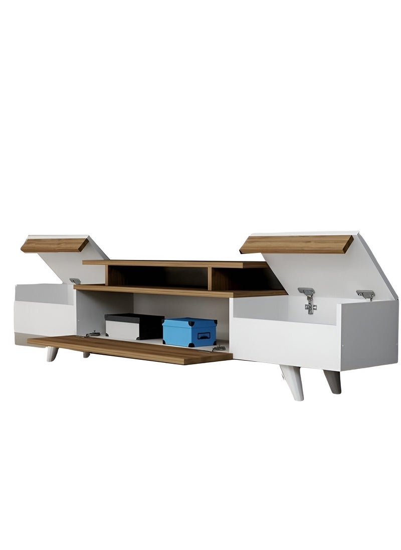 ملاذ هاوس ترابيزة تلفزيون مودرن مع رف - ابيض * بيج غامق - B0993RK65P  - Image 3
