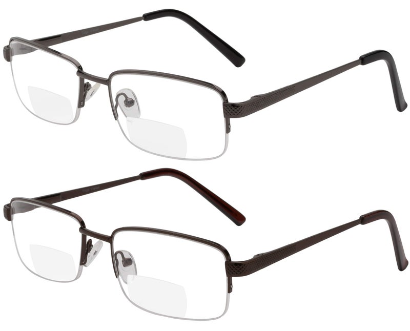 Yogo Vision Reading Glasses Set of 2 Bifocal Half Rim Metal Glasses for Reading Quality Spring Hinge Readers Men and Women +4 - Image 1