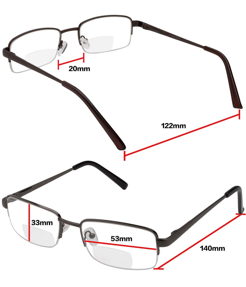 Yogo Vision Reading Glasses Set of 2 Bifocal Half Rim Metal Glasses for Reading Quality Spring Hinge Readers Men and Women +4 - Image 3