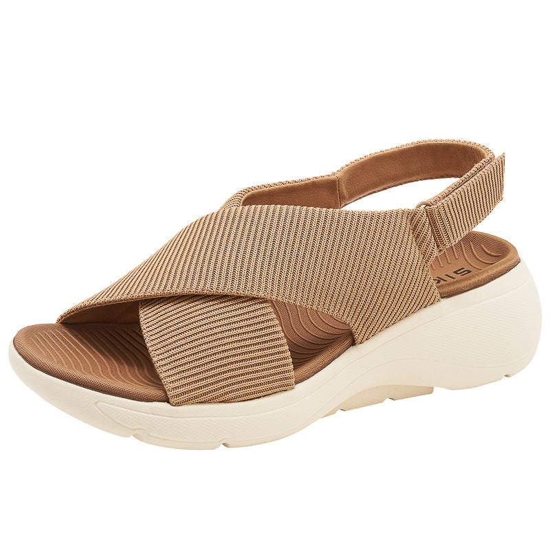 2024 Stylish Thick-Soled Sandals, Comfortable Anti-Slip, Casual Sports Magic Tape Womens Shoes Apricot