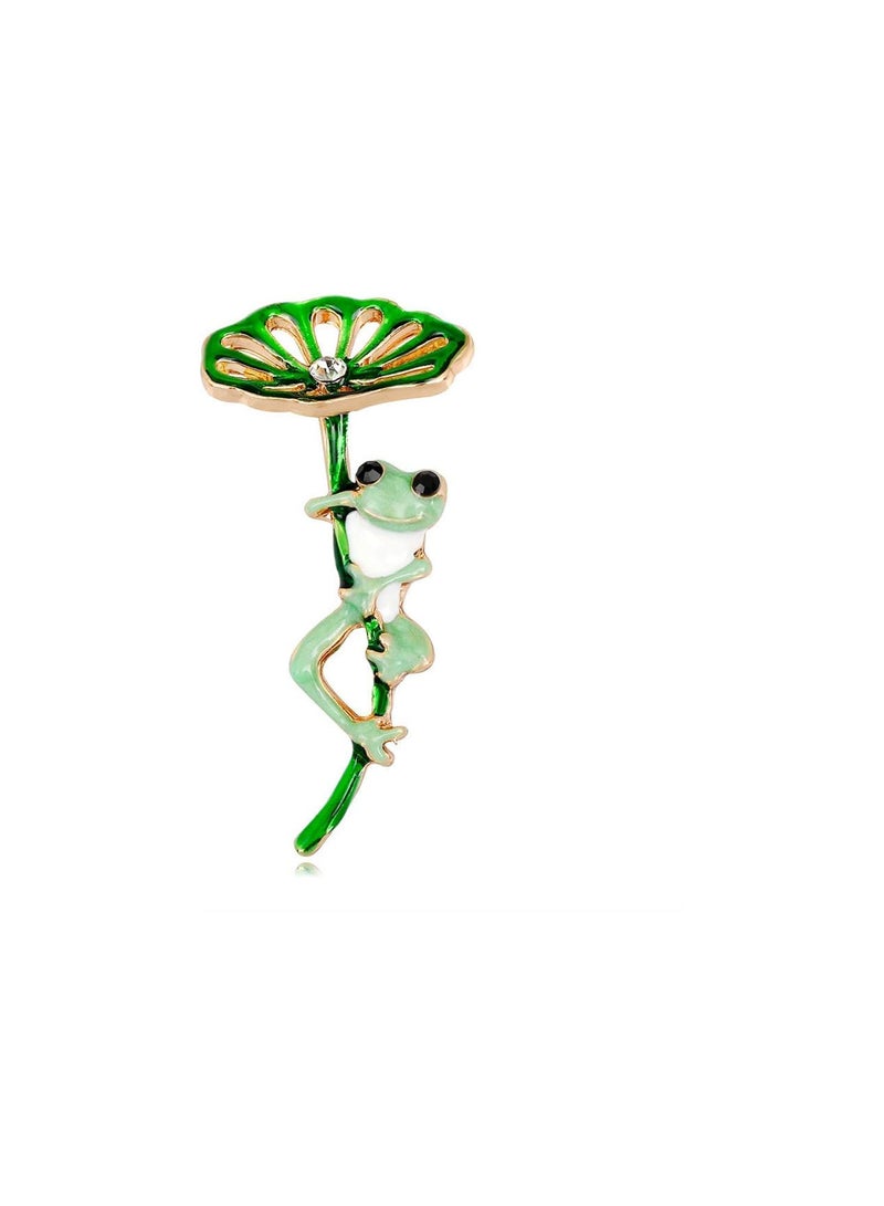 GGOOT 1X Green Lotus Frog Brooch Pin Women Corsage Collar Lapel Badge Jewelry Scarves Shawl Clip Lady Jewelry Bag Ornament Men Gift Durable and Useful - Image 1