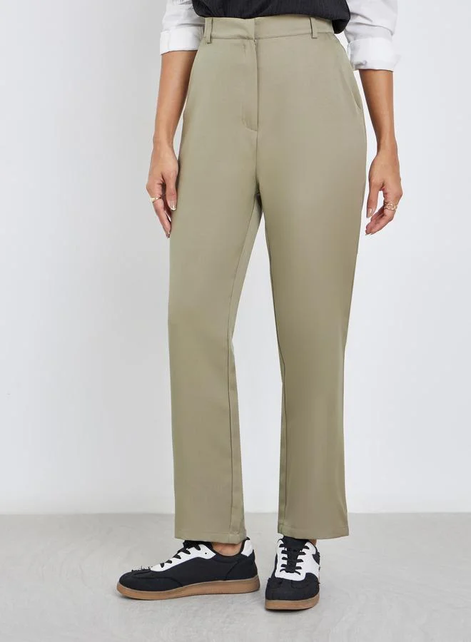 Styli Styli Khaki Tailored Skinny Trousers