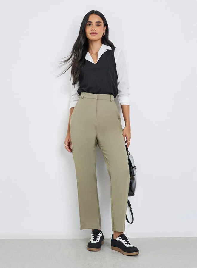 Styli Styli Khaki Tailored Skinny Trousers