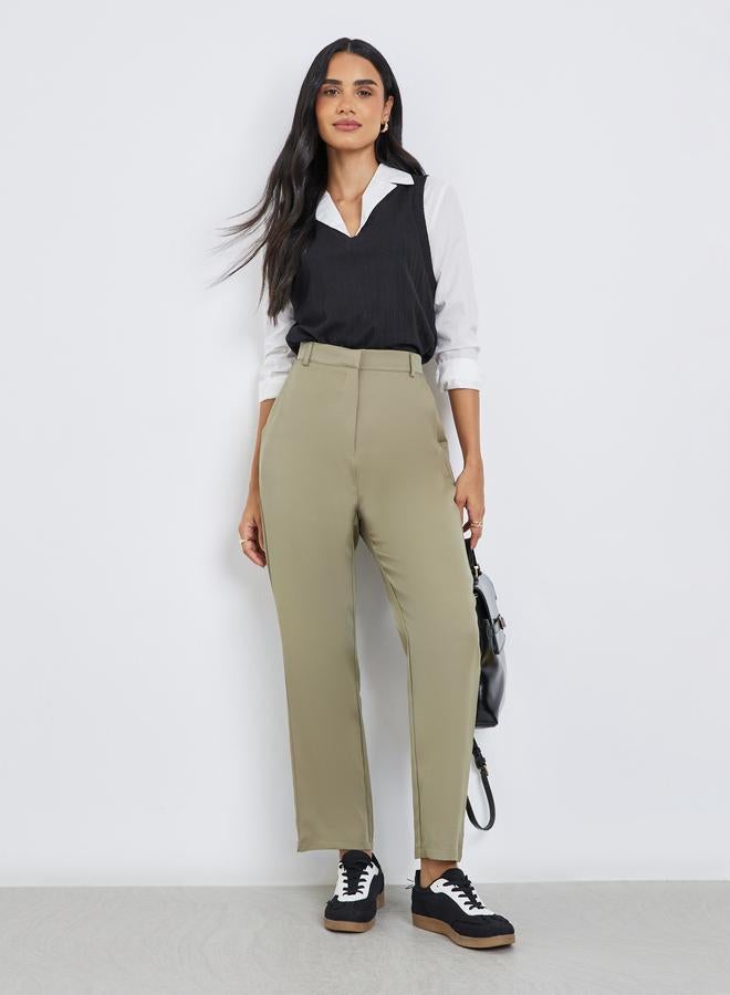 Styli Khaki Tailored Skinny Trousers - Image 1