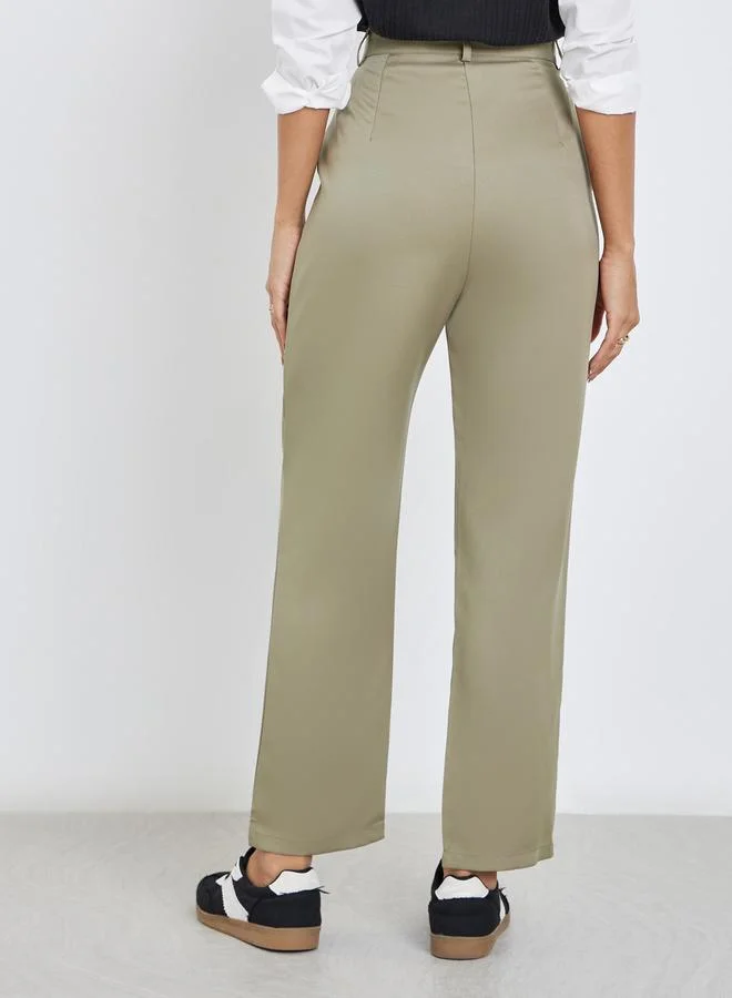 Styli Styli Khaki Tailored Skinny Trousers
