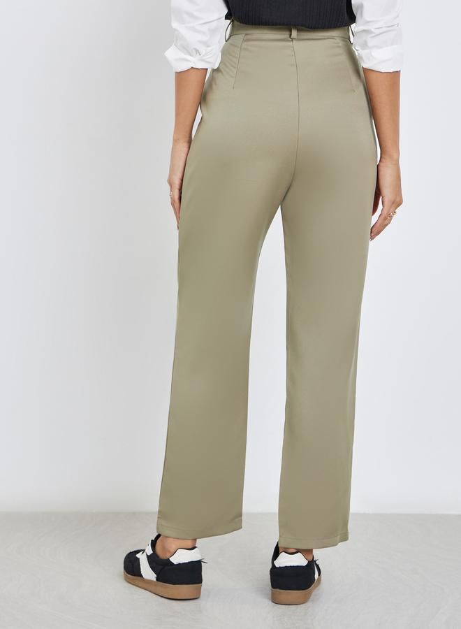 Styli Khaki Tailored Skinny Trousers - Image 4