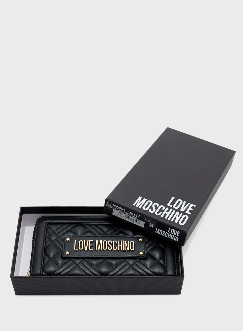 لوف موسكينو Logo Detailed Zip Over Wallet