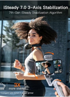 hohem مثبت هوهيم iSteady XE Kit Gimbal للهواتف الذكية، مثبت ثلاثي المحاور لأجهزة iPhone وAndroid مع ضوء تعبئة مغناطيسي قابل للتعديل، مثبت محمول وقابل للطي لتسجيل الفيديو، فيديو YouTube TikTok  - Image 5