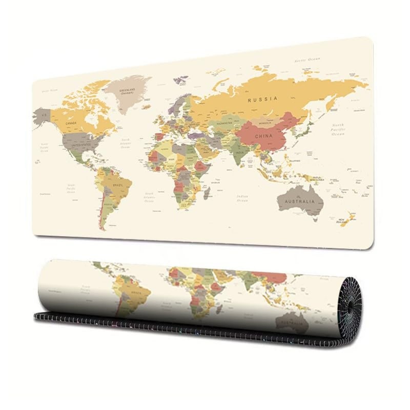 لوحة ماوس ألعاب World Map XL مقاس كبير 80 × 30 سم مع قاعدة مضادة للانزلاق وحواف مخيطة وسطح مقاوم للماء للاعبين والمكتب والمنزل بيج - Image 5