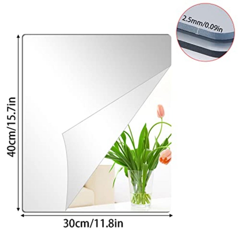 Pack of 2 HD Adhesive Mirrors, No Glass Mirror Tiles, Self-Adhesive Large Mirror Leaves, Flexible Mirror Film, Self-Adhesive Acrylic Wall Decoration, Decorative Mirror, Wall Mirror 40 x 30 cm x 2.5 - Image 2