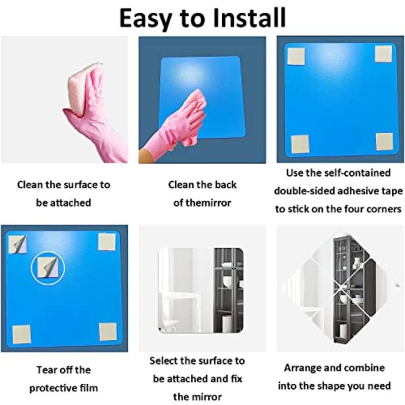 Pack of 2 HD Adhesive Mirrors, No Glass Mirror Tiles, Self-Adhesive Large Mirror Leaves, Flexible Mirror Film, Self-Adhesive Acrylic Wall Decoration, Decorative Mirror, Wall Mirror 40 x 30 cm x 2.5 - Image 4