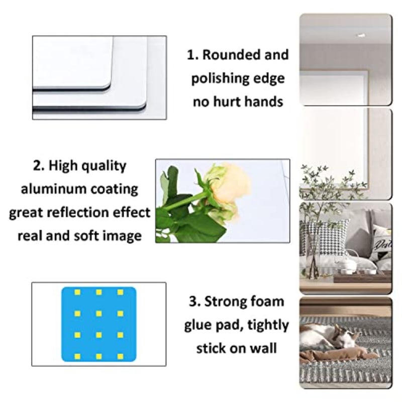 Pack of 2 HD Adhesive Mirrors, No Glass Mirror Tiles, Self-Adhesive Large Mirror Leaves, Flexible Mirror Film, Self-Adhesive Acrylic Wall Decoration, Decorative Mirror, Wall Mirror 40 x 30 cm x 2.5 - Image 5