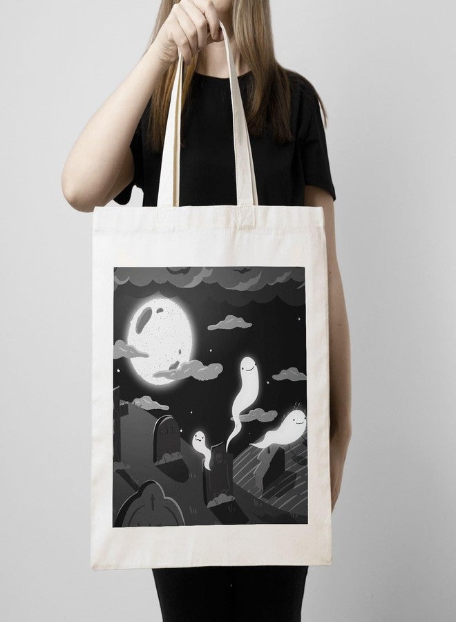 ARTBUG Tote Bag for Women with zip, Aesthetic Canvas tote bag for college girls, office, stylish and reusable - Ghosts - D No - 064 - Image 3
