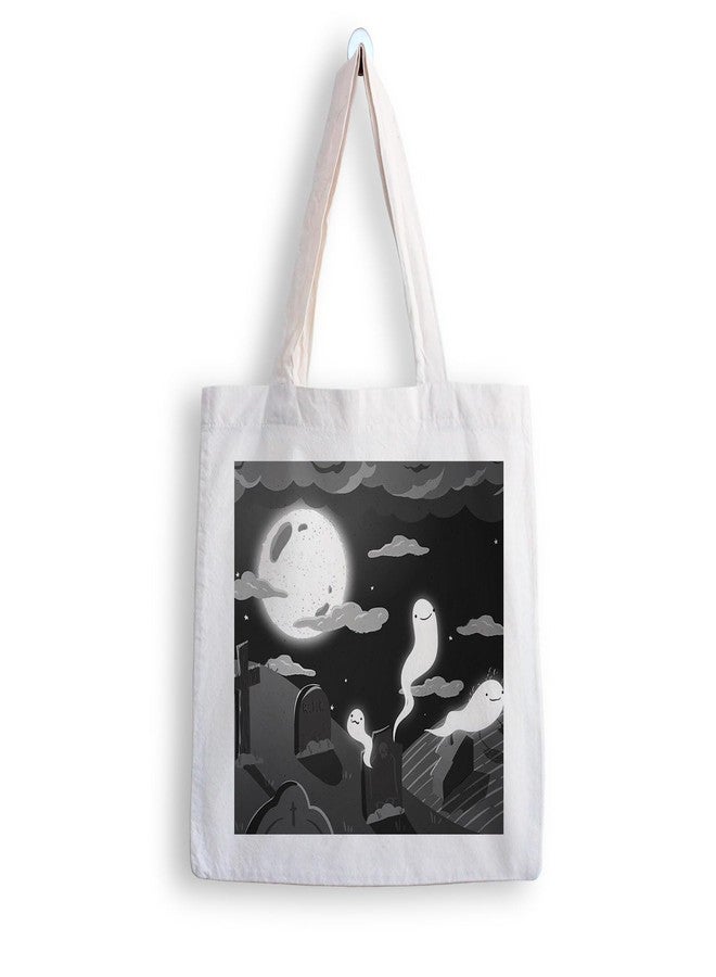 ARTBUG Tote Bag for Women with zip, Aesthetic Canvas tote bag for college girls, office, stylish and reusable - Ghosts - D No - 064 - Image 1