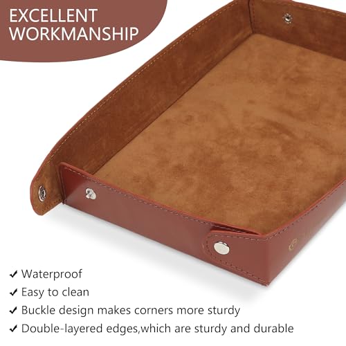 GadgetBite Valet Vegan Leather Rectangular Tray | Desk Tray Organiser | Mobile Organiser | Organiser for Office, Home, Living Room | Button Opening | Water Resistent-Tan - Image 4