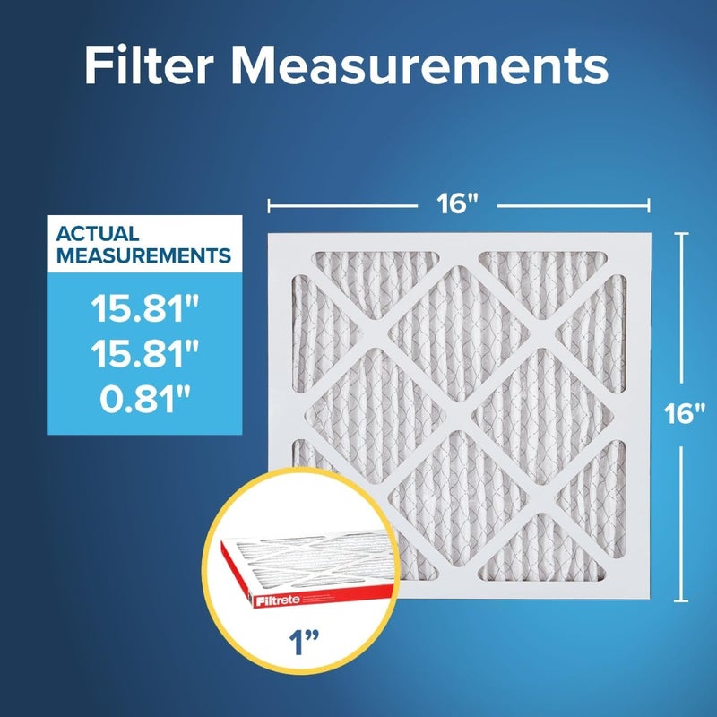 FILTRETE 16x16x1 AC Furnace Air Filter, MERV 11, MPR 1000, Micro Allergen Defense, 3-Month Pleated 1-Inch Electrostatic Air Cleaning Filter, 4 Pack (Actual Size 15.81 x 15.81 x 0.81 in) - Image 2