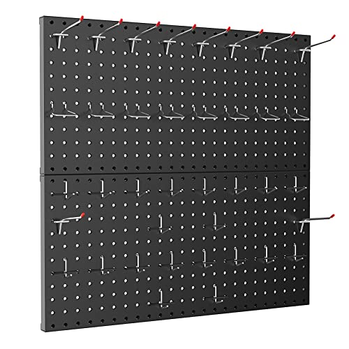 TORACK Metal Pegboard Wall Organizer 24" x 24" or 12" x 48", 70 PCS Tools Storage Pegboard for Garage Tool Organizer Peg Board with Pegboard Hooks for Workbench(Black) - Image 1
