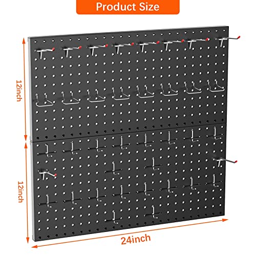 TORACK Metal Pegboard Wall Organizer 24" x 24" or 12" x 48", 70 PCS Tools Storage Pegboard for Garage Tool Organizer Peg Board with Pegboard Hooks for Workbench(Black) - Image 3