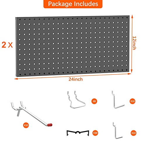 TORACK Metal Pegboard Wall Organizer 24" x 24" or 12" x 48", 70 PCS Tools Storage Pegboard for Garage Tool Organizer Peg Board with Pegboard Hooks for Workbench(Black) - Image 4