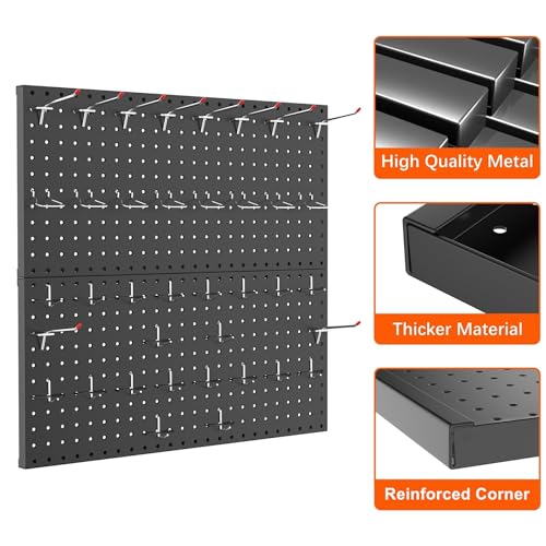 TORACK Metal Pegboard Wall Organizer 24" x 24" or 12" x 48", 70 PCS Tools Storage Pegboard for Garage Tool Organizer Peg Board with Pegboard Hooks for Workbench(Black) - Image 5