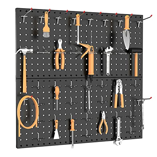 TORACK Metal Pegboard Wall Organizer 24" x 24" or 12" x 48", 70 PCS Tools Storage Pegboard for Garage Tool Organizer Peg Board with Pegboard Hooks for Workbench(Black) - Image 2