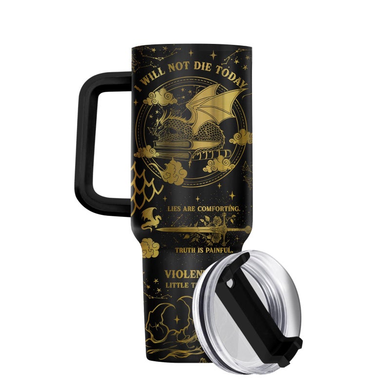 34HD Dragon Wings Book Tumbler 40 oz with Handle and Straw, Violent Little Thing Dragons Vacuum Insulated Travel Coffee Mug, Bookish Items to Men & Women, Birthday Gifts for Book Lovers and Readers - Image 3