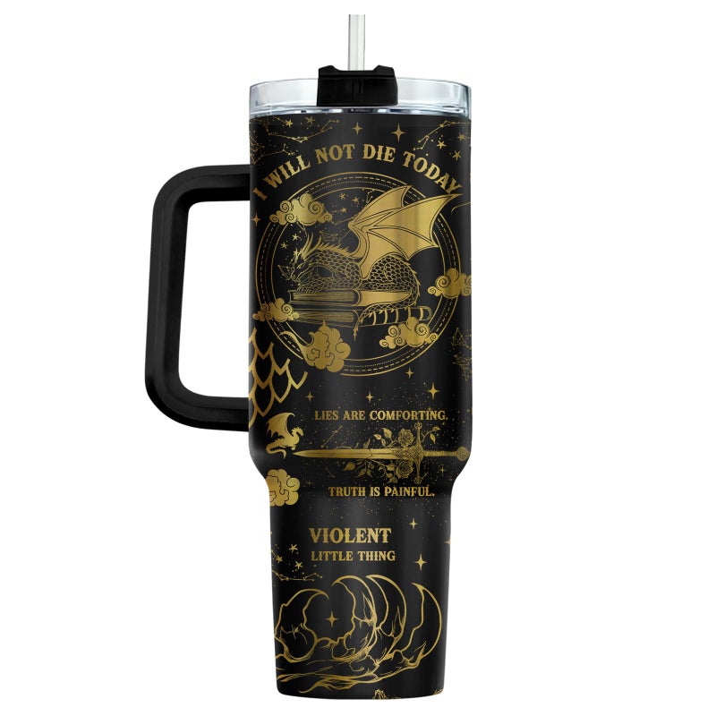 34HD Dragon Wings Book Tumbler 40 oz with Handle and Straw, Violent Little Thing Dragons Vacuum Insulated Travel Coffee Mug, Bookish Items to Men & Women, Birthday Gifts for Book Lovers and Readers - Image 2