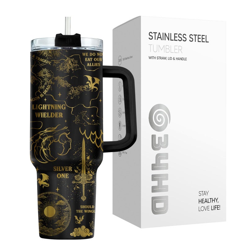 34HD Dragon Wings Book Tumbler 40 oz with Handle and Straw, Violent Little Thing Dragons Vacuum Insulated Travel Coffee Mug, Bookish Items to Men & Women, Birthday Gifts for Book Lovers and Readers - Image 4