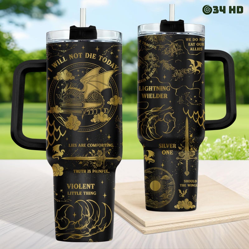 34HD Dragon Wings Book Tumbler 40 oz with Handle and Straw, Violent Little Thing Dragons Vacuum Insulated Travel Coffee Mug, Bookish Items to Men & Women, Birthday Gifts for Book Lovers and Readers - Image 5