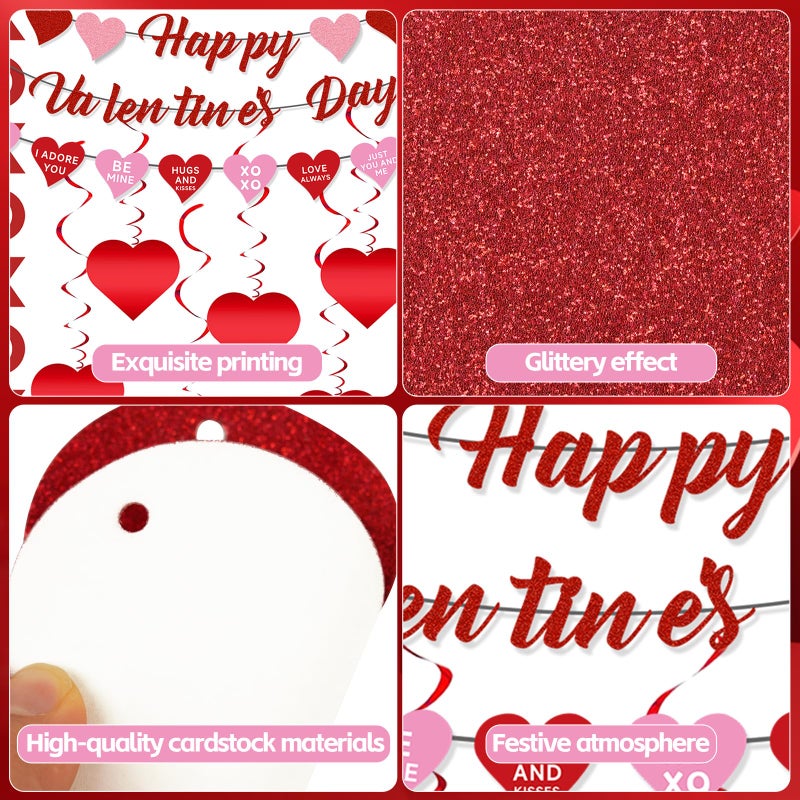 KFJBPB Valentines Day Decorations Set for Party, Happy Valentines Banner, XO Garlands, Hanging Swirls Heart Decor for Home Wedding Anniversary Party Supplies (Valentines) - Image 3