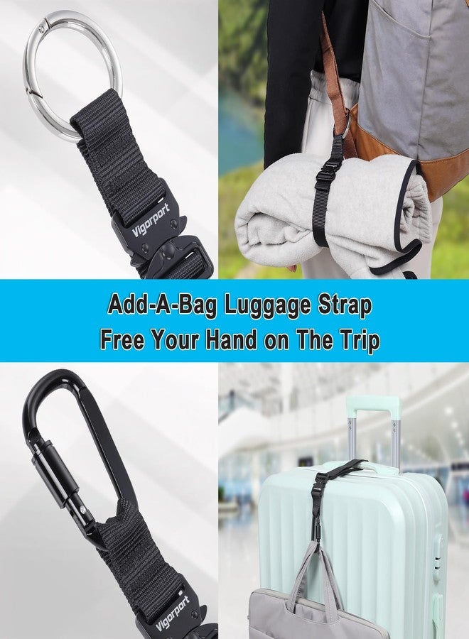 Vigorport 2 Pack Add A Bag Luggage Strap Jacket Gripper, Heavy Duty Luggage Belt for Carry on Bag with Metal Carabiner, Travel Suitcase Accessories, Easy to Carry Your Extra Bags (Black, 2 Clips) - Image 2
