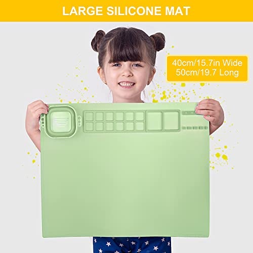 NancyL Silicone Painting Mat, Silicone Art Mat with Cup, Silicone Craft Mat with Paint Brush Cleaner Tool, Silicone Artist Mat for Kids Gift Painting Clay DIY Creations, Gift Packaged - Image 2