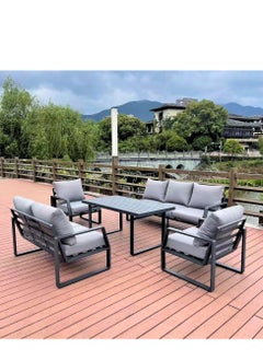 Swin Furniture Swin 7 Seater Outdoor Garden Sofa with Black Aluminum Frame Plush Sponge Cushions and WeatherResistant Polyester Fabric 