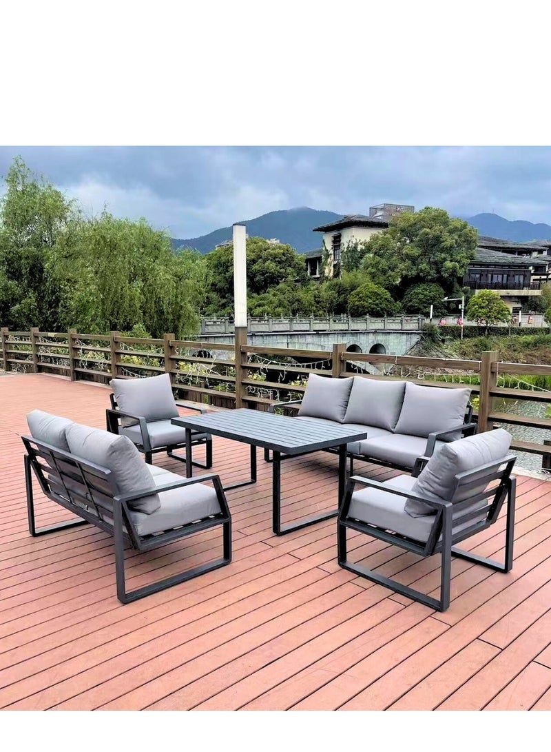 Swin Furniture Swin 7 Seater Outdoor Garden Sofa with Black Aluminum Frame Plush Sponge Cushions and WeatherResistant Polyester Fabric 