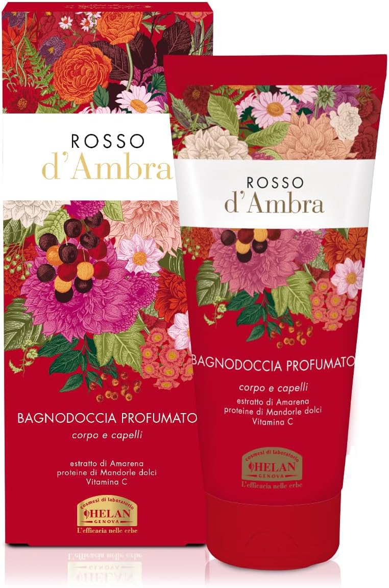 Helan Amber Red Natural Body and Hair Shampoo and Bubble Bath Scented and Nourishing Shower Gel with Vitamin C and Sweet Almonds Gentle Antioxidant Cleansing Gel Bath Foam 200 ml